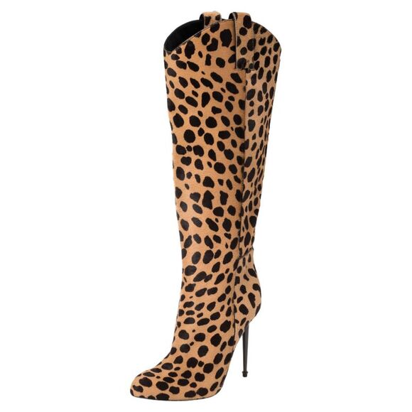Tom Ford Beige/brown Leopard Print Calf Hair Knee Length Boots Size 37 - Picture 1 of 7